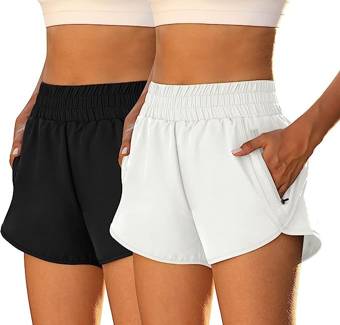 Fengbay 2 Pack Women's Running Shorts High Waisted Athletic Shorts Pocket Sport Workout Shorts Qu... | Amazon (US)