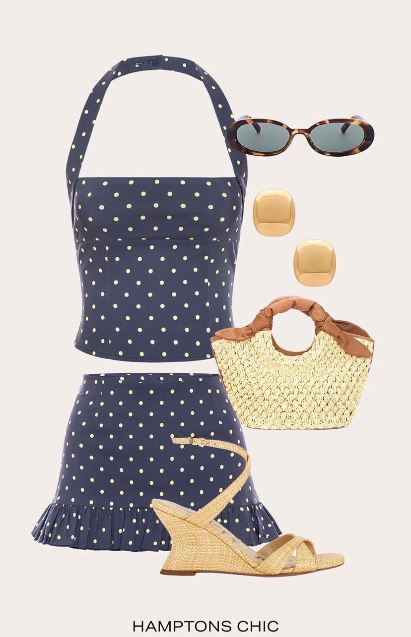 Hamptons chic 🦞

#top #skirt #tote #sandals #earrings polka dots set outfit sunglasses

#LTKootd #LTKgrwm #LTKOver40