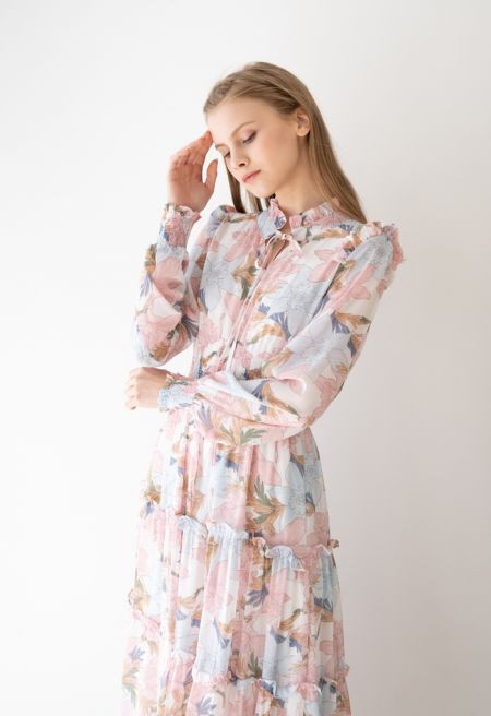 Pink Lily Blossom Chiffon Maxi Dress | Chicwish