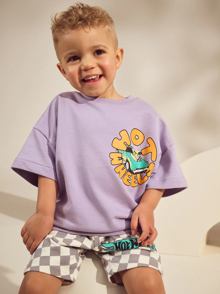 Buy Lilac Purple Hot Wheels Short Sleeve Crewneck & Checkerboard Shorts 100% Cotton Set (3mths-8y... | Next AU
