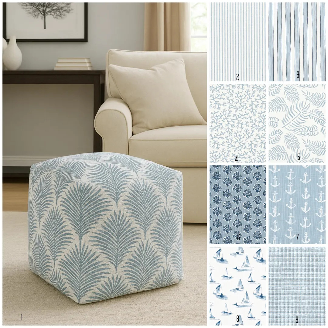Blue Striped Pouf Ottoman: Coastal Beach Decor - Etsy | Etsy (US)