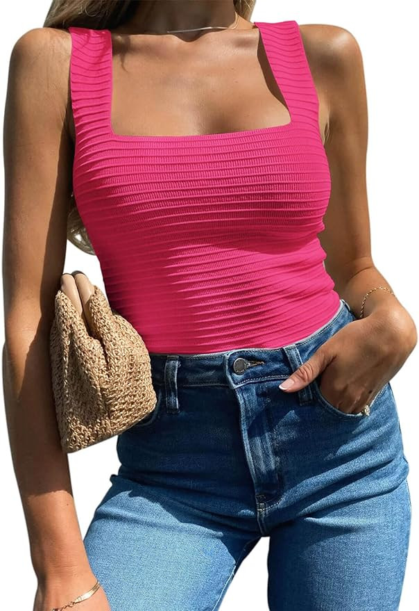 BZB Womens Ribbed Tank Tops 2025 Summer Sleeveless Square Neck Shirts Casual Slim Fitted Knit Shi... | Amazon (US)