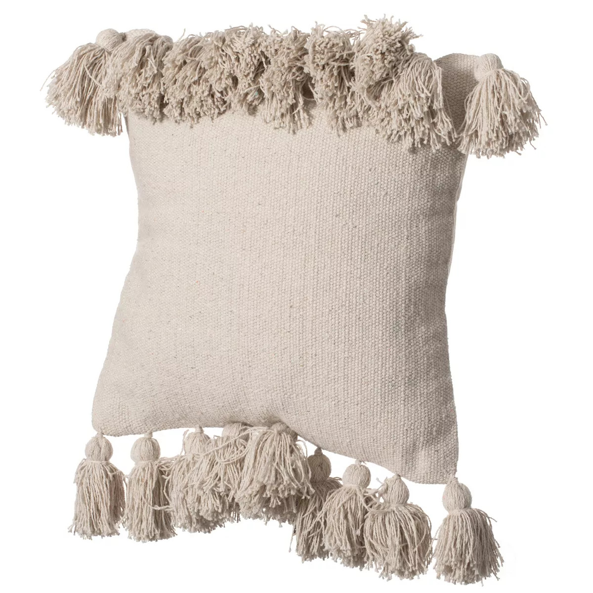 DEERLUX 16" Handwoven Cotton Throw Pillow Cover with Side Fringed Tassels, Natural | Target