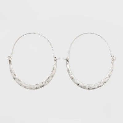 Hammered Bottom Hoop Earrings - Universal Thread™ Silver | Target