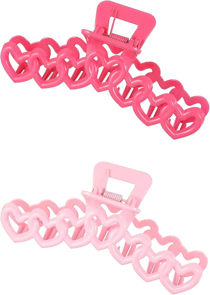 2pcs Valentine’s Day Heart Hair Claw Clips for Women| Pink Claw Clip|Large Claw Clips for Thick... | Amazon (US)