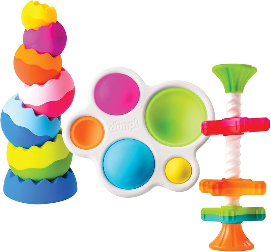 Fat Brain Toys Tobbles, Mini Spinny, Dimpl Bundle - 9-Piece Stacking Toys, Spinning Toy, Popper T... | Amazon (US)