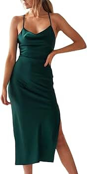 xxxiticat Women's Sleeveless Spaghetti Strap Satin Dress Cocktail Beach Evening Party Cowl Neck D... | Amazon (US)