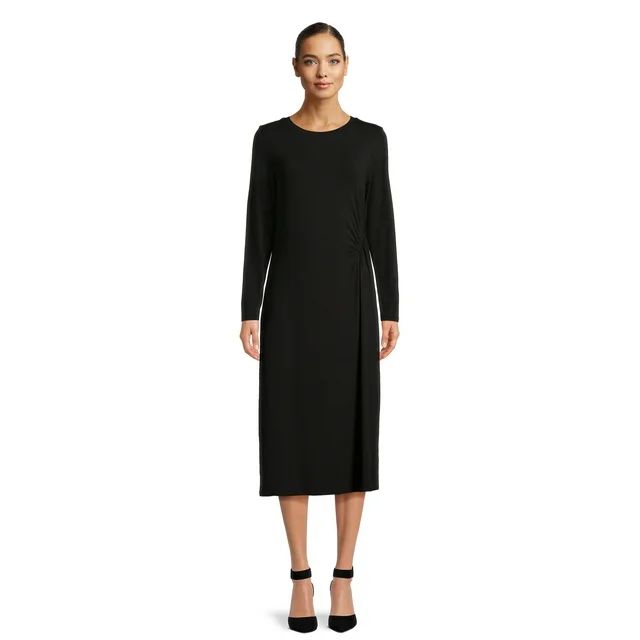 Time and Tru Women?s Long Sleeve Ruched Midi Dress | Walmart (US)
