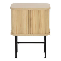 Chrisney Black Wood and Natural Cane Nightstand With Drawers | World Market