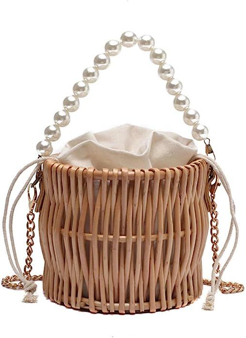 Pearl Hand Woven Handbag Straw Woven Rattan Crossbody Bag Vintga Bamboo Handbag, Handmade Tote Ba... | Amazon (US)