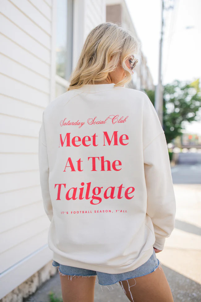 Meet Me At The Tailgate Red Ivory Comfort Colors Graphic Sweatshirt | Pink Lily
