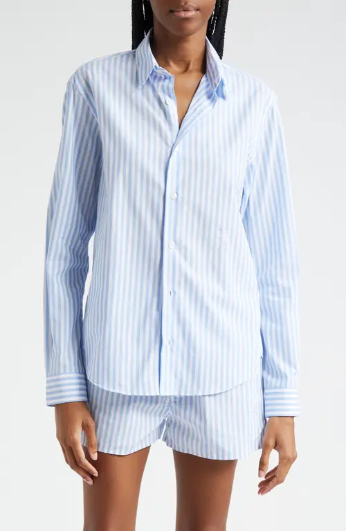 Sporty & Rich Stripe Cotton Button-Up Shirt in White/Sky Blue Large Stripe at Nordstrom, Size X-L... | Nordstrom