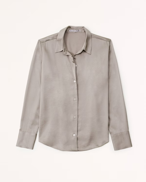 Women's Long-Sleeve Satin Button-Up Shirt | Women's Tops | Abercrombie.com | Abercrombie & Fitch (US)