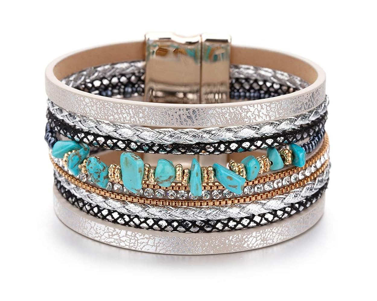 Fesciory Leather Wrap Bracelets for Women, Boho Leopard Multi-Layer Crystal Beads Cuff Bracelet J... | Amazon (US)
