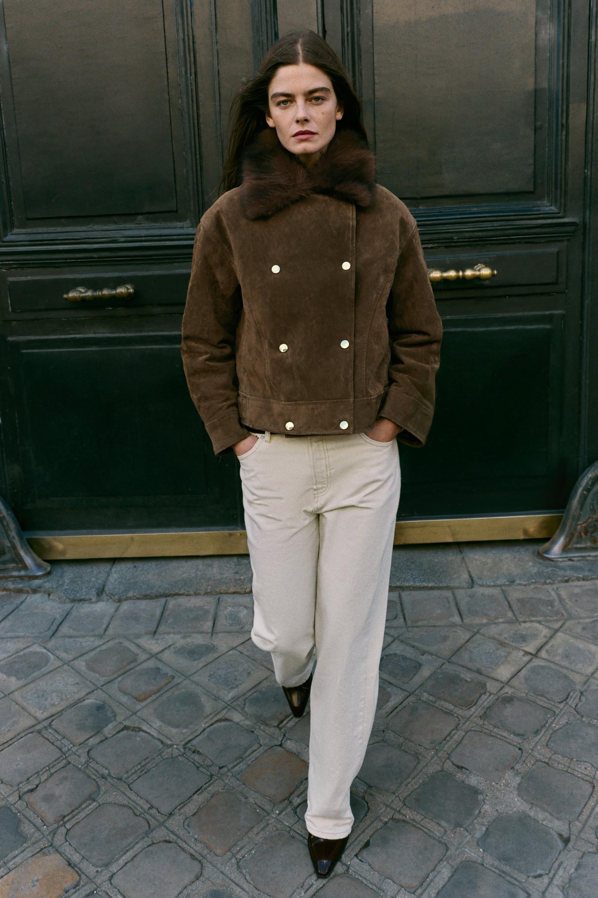 100% LEATHER PUFFER JACKET WITH FAUX FUR COLLAR | Zara US