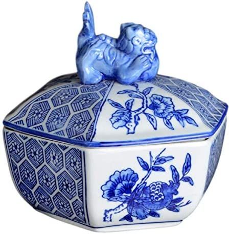 Classic Blue and White Ceramic Porcelain Jar Vase, Hexagon Canister, Sugar Candy Container, Tea Cont | Amazon (US)