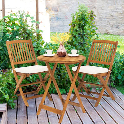 BABOOM Patio Folding Bistro Set 3 -Piece Natural Bistro Patio Dining Set Wood Round Table with 2 ... | Lowe's