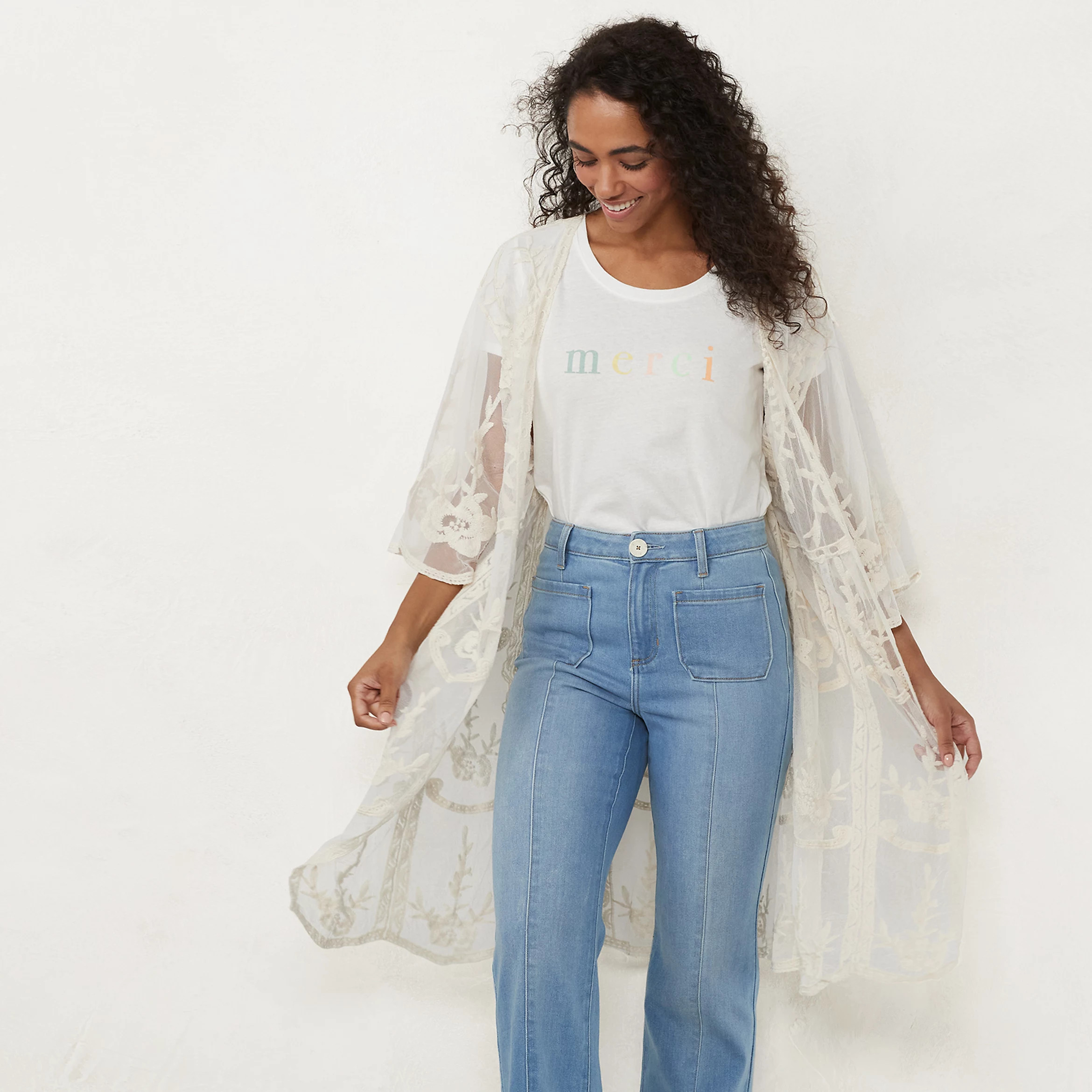 Women's LC Lauren Conrad Sheer Lace Duster | Kohl's