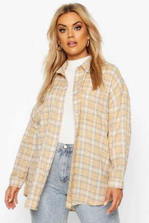 Plus Flannel Oversized Boyfriend Shirt | Boohoo.com (US & CA)