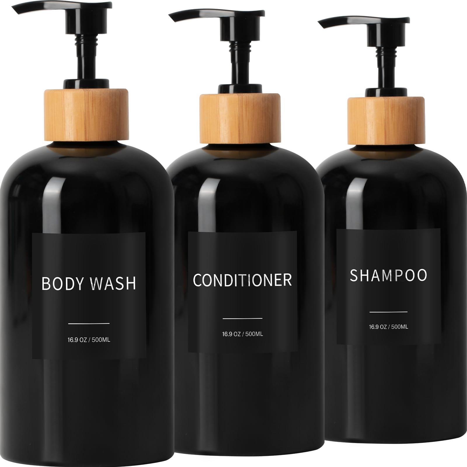 Shampoo and Conditioner Dispenser, Refillable Plastic Shampoo Pump Bottles with Waterproof Labels... | Amazon (US)