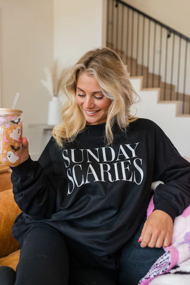 Sunday Scaries Black Oversized Graphic Sweatshirt | Pink Lily