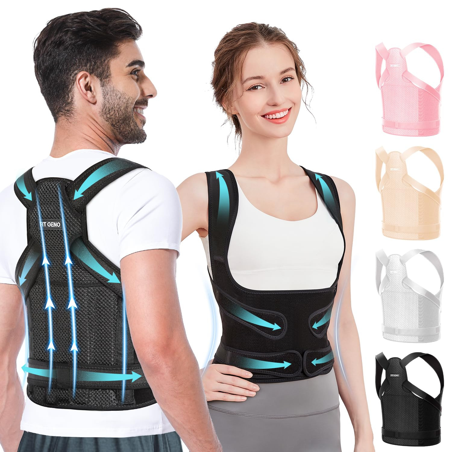 Fit Geno Back Brace Posture Corrector for Women and Men, Shoulder Straightener, Adjustable Full B... | Amazon (US)