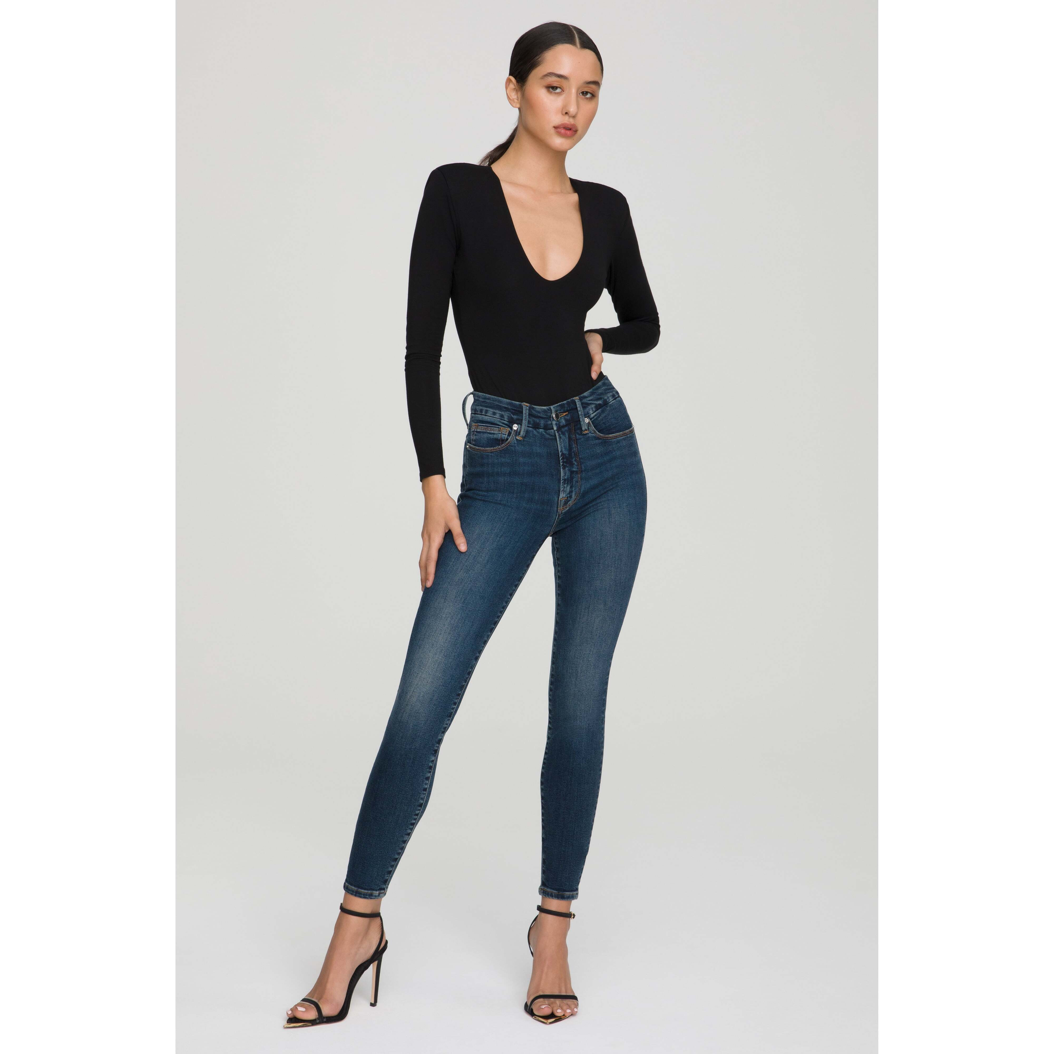 Women's Good Legs Skinny Jeans | Extra Stretch, Flat Tummy Tech, Gap-Proof Waistband High Waisted Skinny Jeans | Blue, Size 4 | | Good American