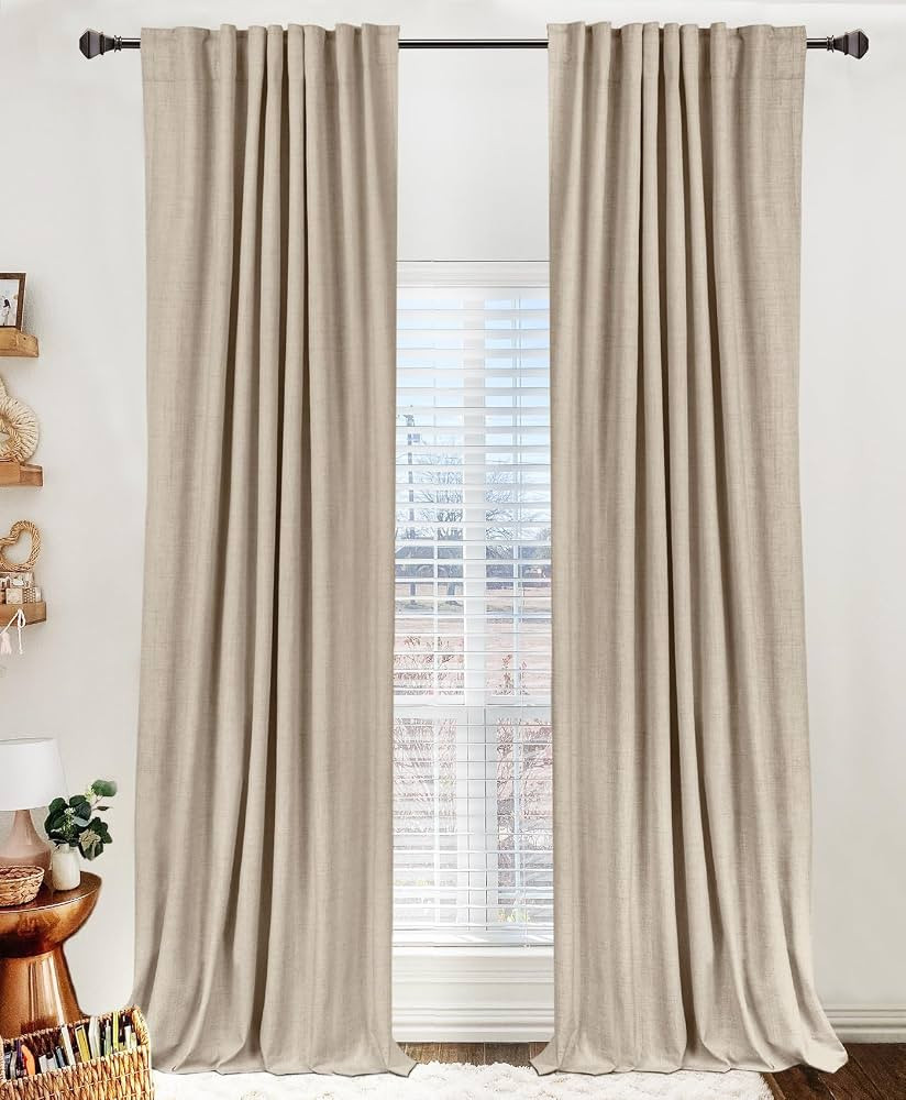 100% Blackout Shield Linen Blackout Curtains for Bedroom 84 Inches Long, Back Tab/Rod Pocket Livi... | Amazon (US)