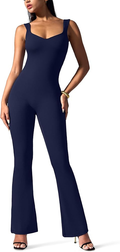Jumpsuits for Women Tummy Control One Piece Outfit Stretch Flare Leggings Romper | Amazon (US)
