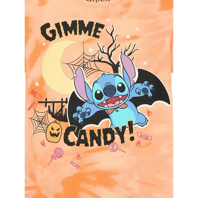 Stitch Girls Halloween Short Sleeve Graphic Tee with Glitter, Sizes 4-16 | Walmart (US)