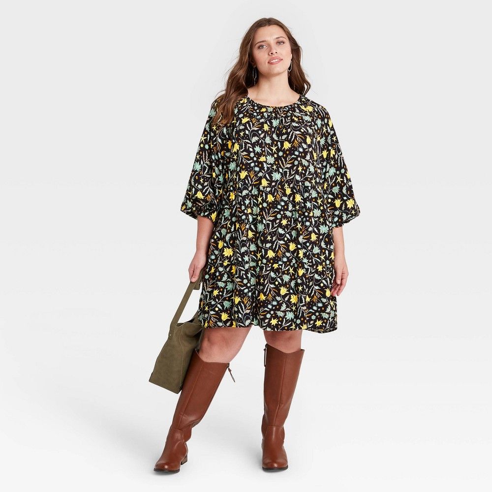 Women's Plus Size Floral Print Balloon Long Sleeve Tiered Babydoll Dress - Universal Thread™ | Target