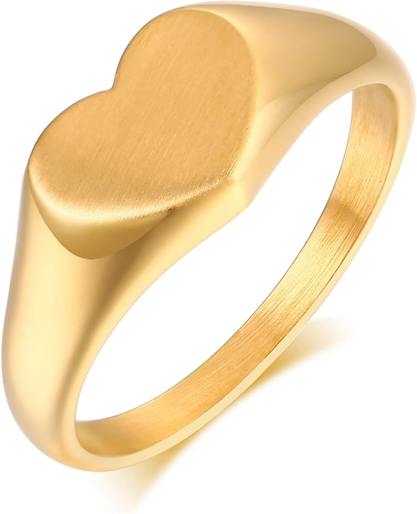 MEALGUET 14K Gold Filled Stainless Steel Delicate Heart Shape Ring for Women Girl Stackable Chunk... | Amazon (US)