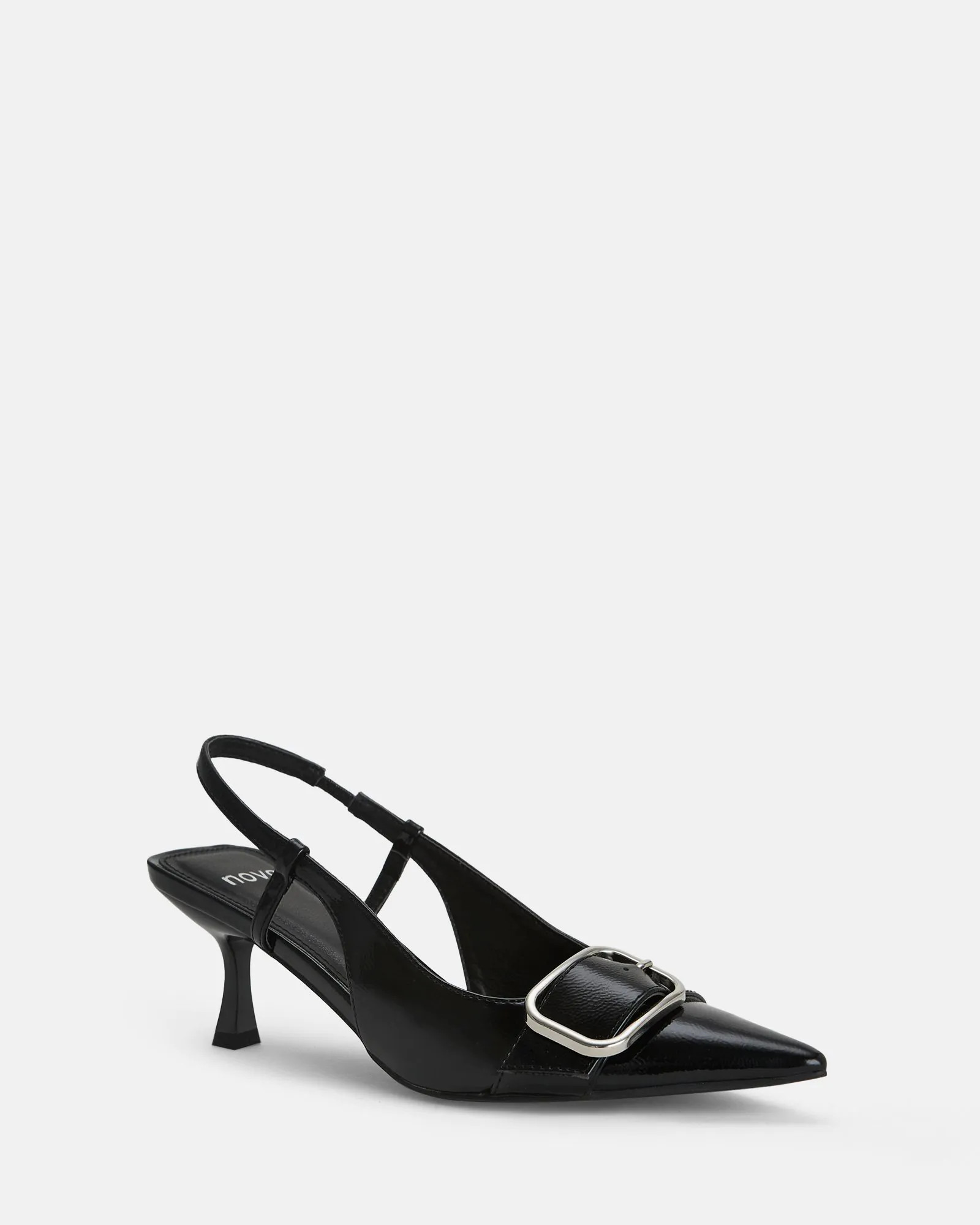ISERA Black Patent Closed Toe Heels | Novo Shoes
