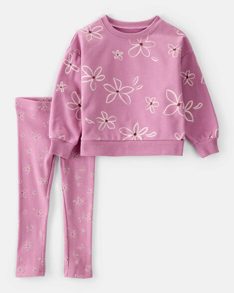 Toddler Girl 2-Piece Floral Cotton Long-Sleeve Tee & Pant Set - Purple | Carter's Inc