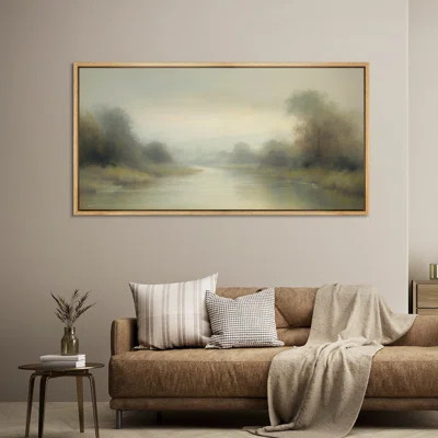 Foggy River Landscape Framed Canvas Wall Art - Tranquil Nature Scene in Soft Neutrals for Bedroom or Study | Wayfair North America