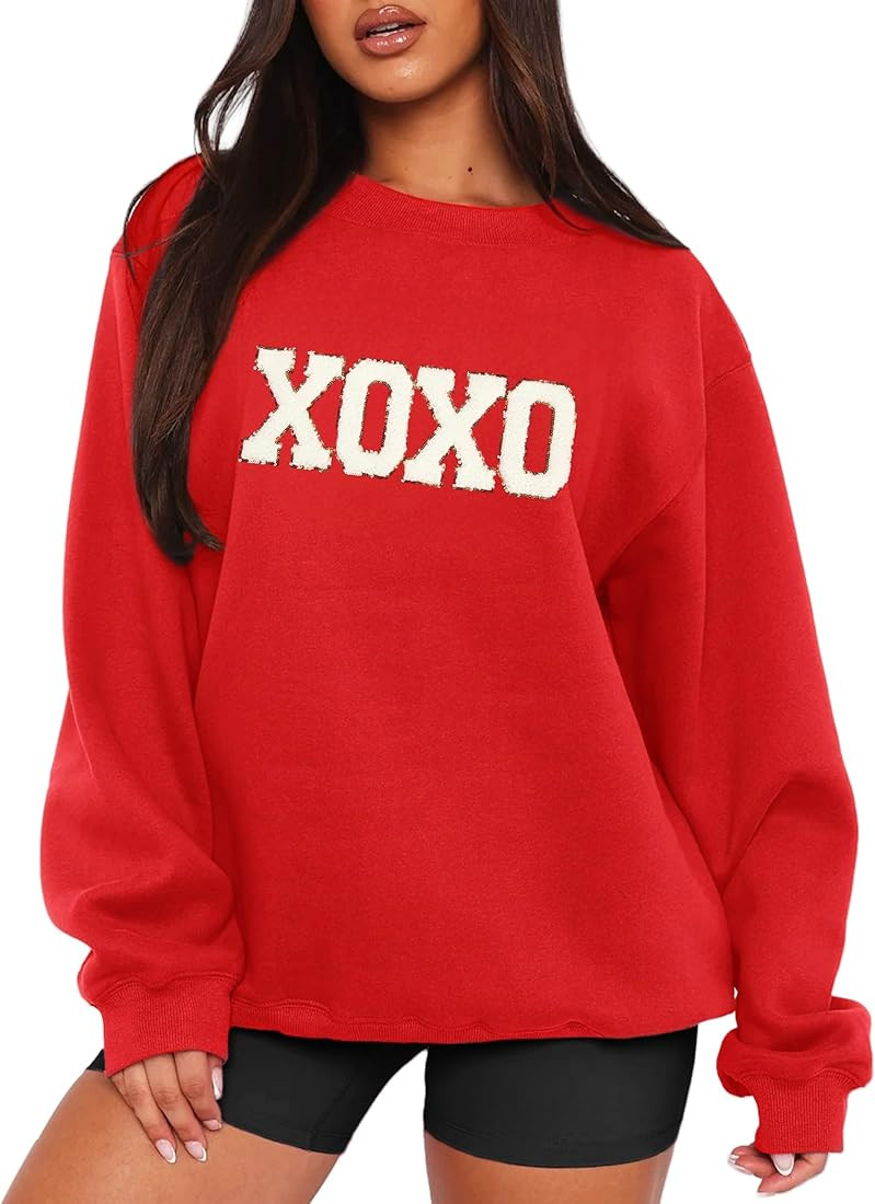 MAPICK Valentine Sweatshirts for Women Funny Letter Printed Chenille Patch Pullover Sweaters Long... | Amazon (US)