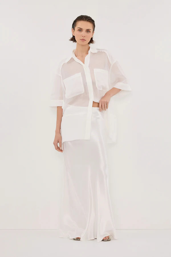 CHARLI WHITE SATIN MAXI SKIRT | DISSH