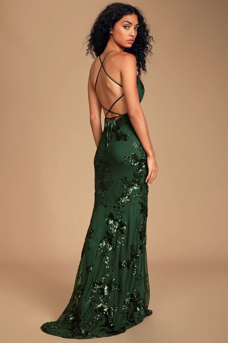 Valhalla Forest Green Sequin Lace-Up Maxi Dress | Lulus (US)