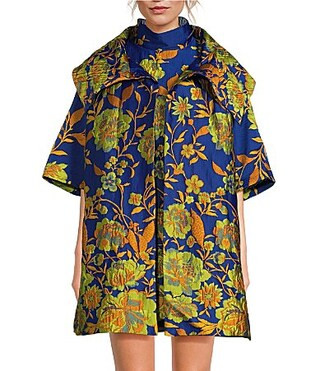 Buru Floral Print Oversized Point Collar 34 Sleeve Side Pocket Car Coat - S/M | Dillard's