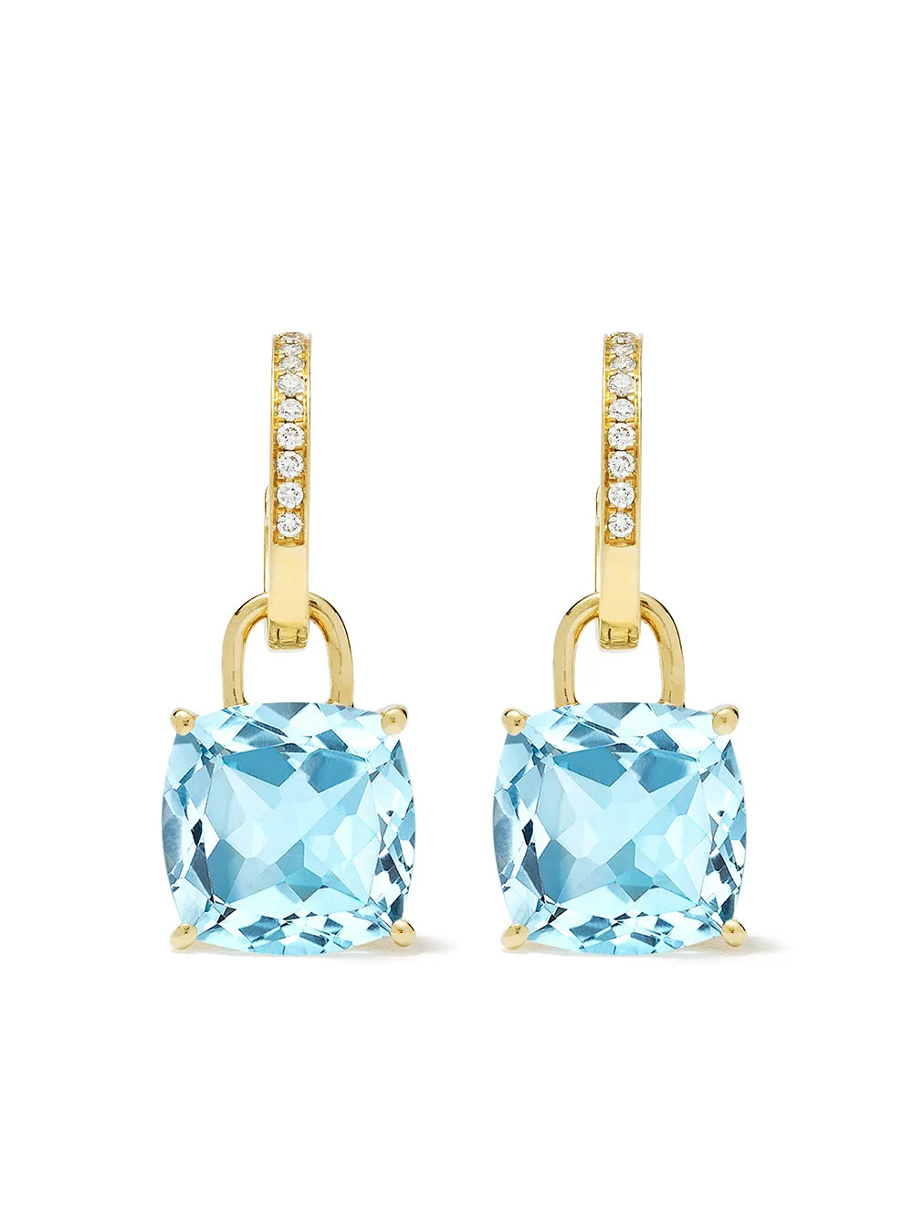 Kiki McDonough 18kt Yellow Gold Cushion Cut Blue Topaz And Diamond Detachable Hoop Earrings | Gol... | Farfetch Global