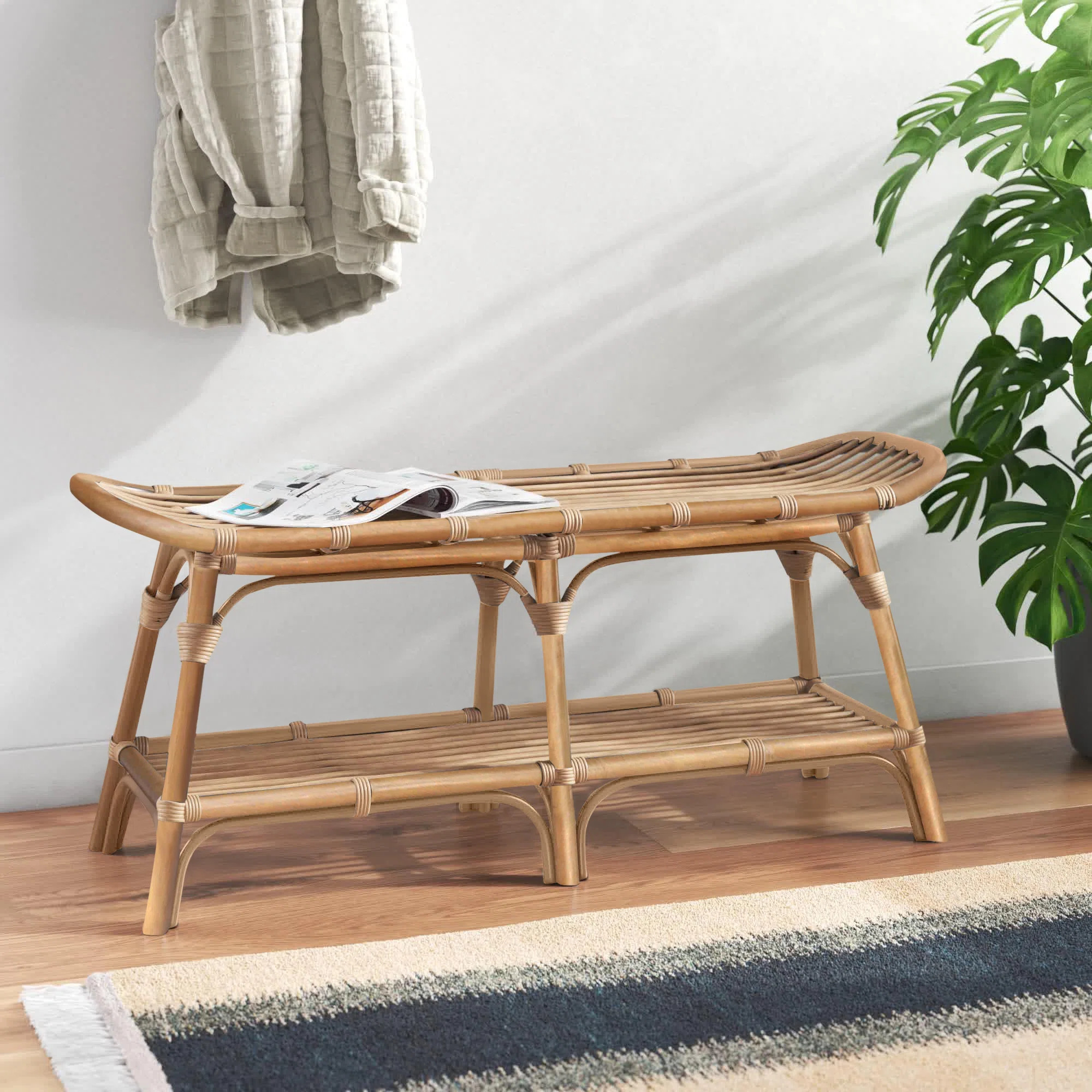 Beachcrest Home™ Leclerc Wicker Shelf Storage Bench "& Reviews" | Wayfair | Wayfair North America
