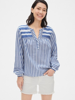 Embroidered Stripe Split-Neck Blouse | Gap (US)