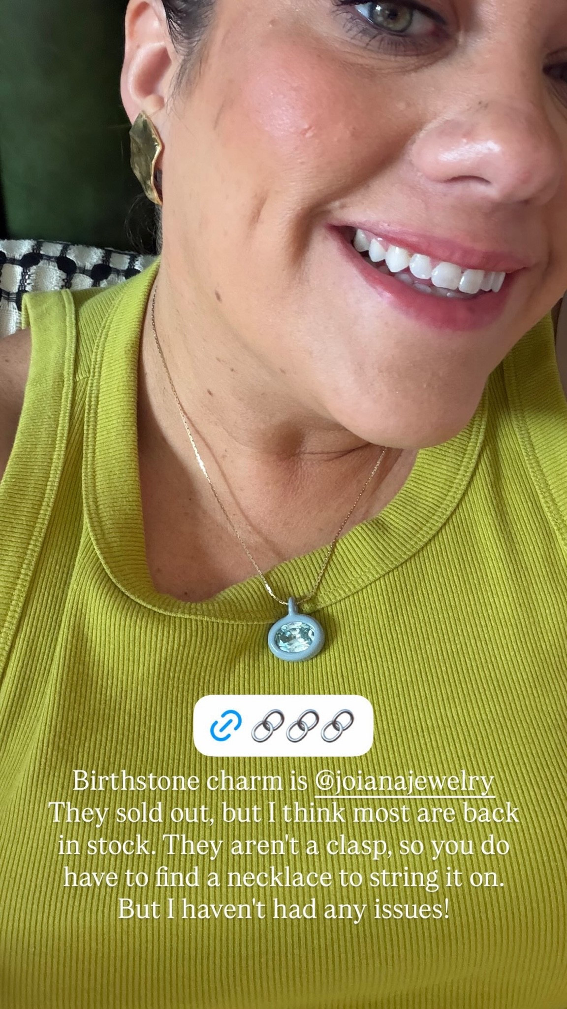 I love this birthstone charm. I purchased mine from Nordstrom, but the brand is @Joiana Jewelry. It doesn’t come with a chain, just FYI!