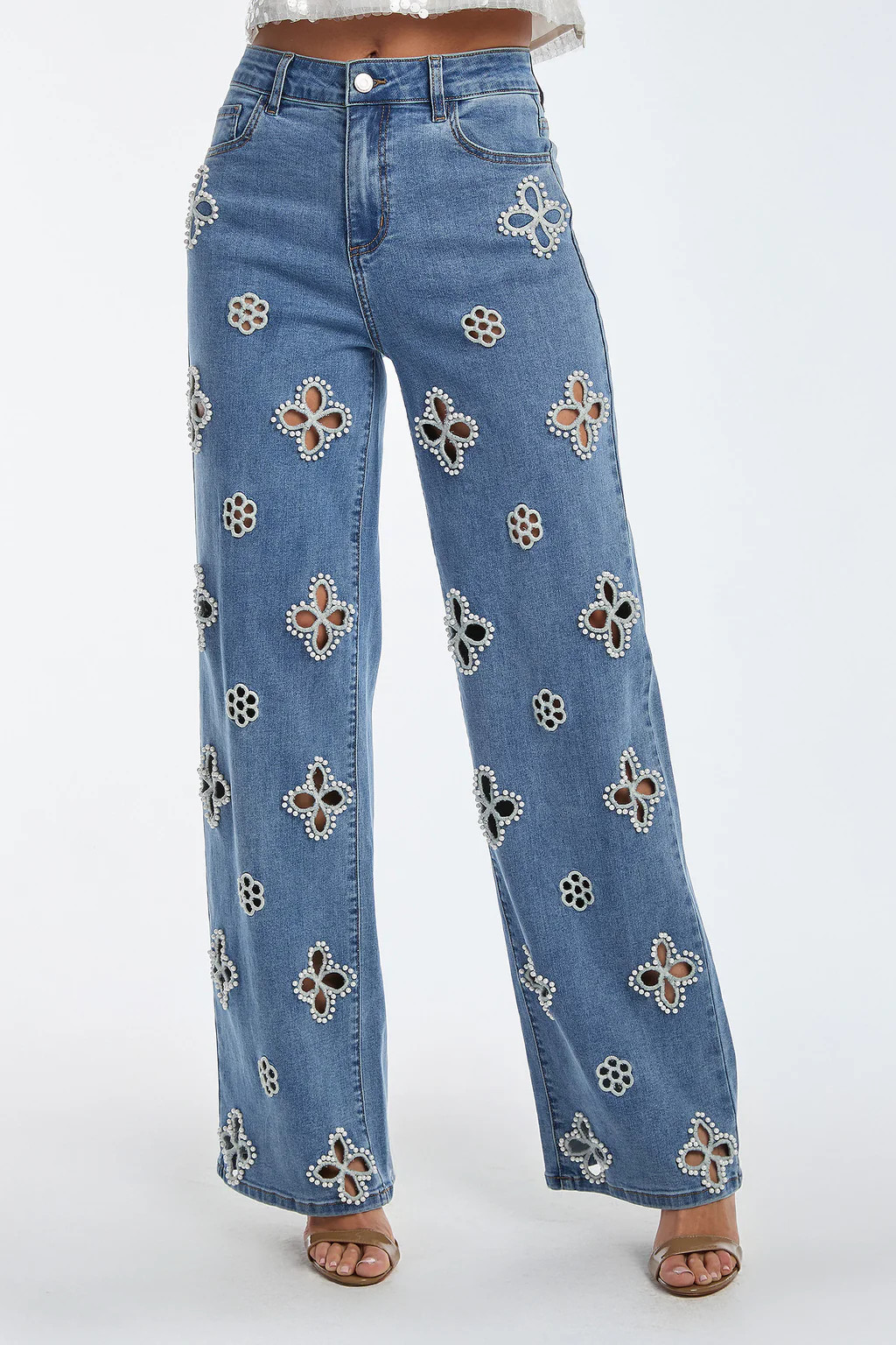 Kaia Pearl High Rise Jean - Medium Blue | The Noli Shop