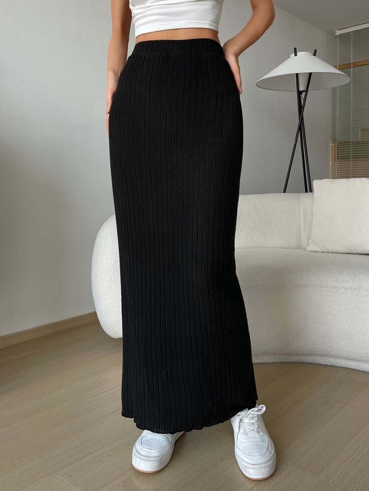 SHEIN EZwear Lettuce Trim Rib-knit Skirt | SHEIN