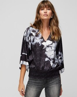 Elbow-Sleeve Smocked Bottom Kimono | White House Black Market