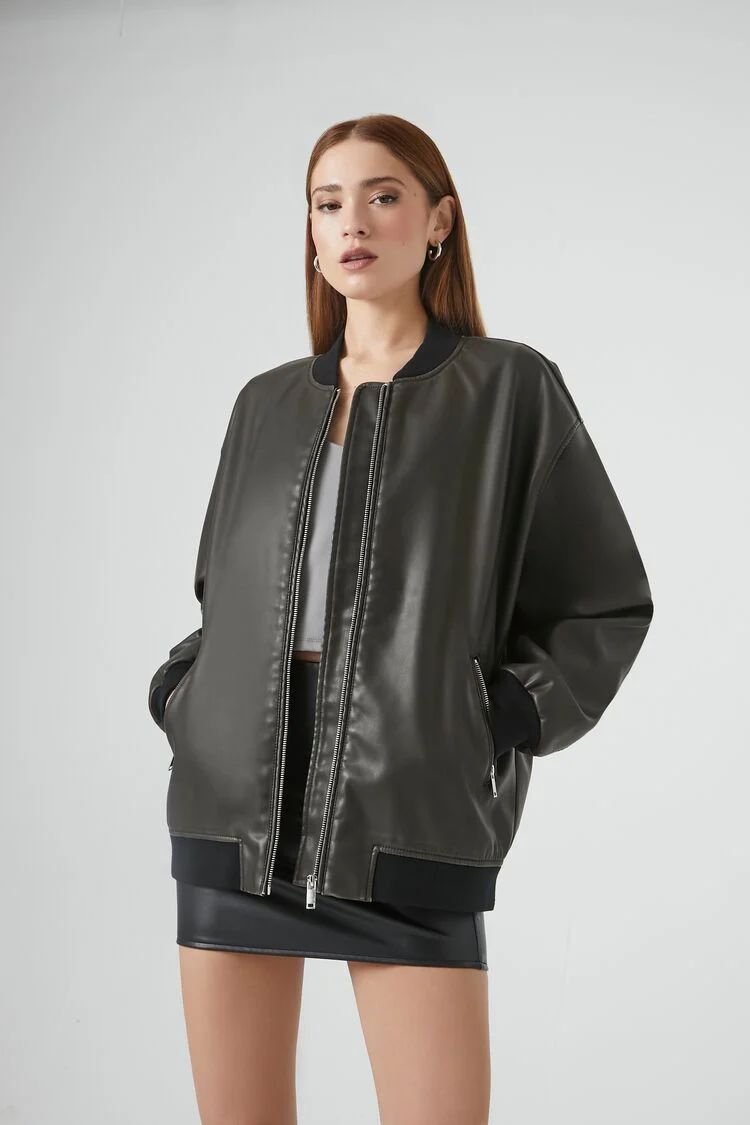 Faux Leather Longline Bomber Jacket | Forever 21
