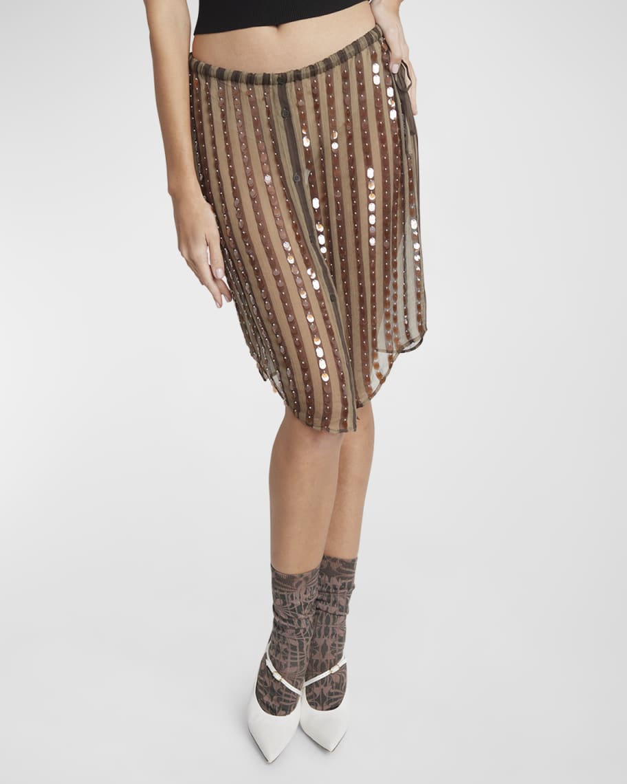 Dries Van Noten Shirty Embellished Sheer Midi Skirt | Neiman Marcus