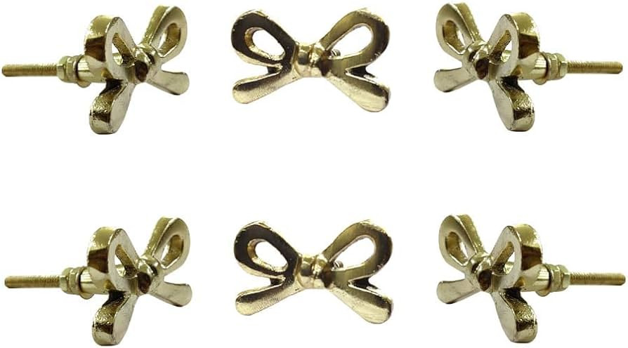 Perilla Home Set of 6 Brass Metal Knobs for Cabinet & Drawers Decorative Bow Knobs for Home Kitch... | Amazon (US)