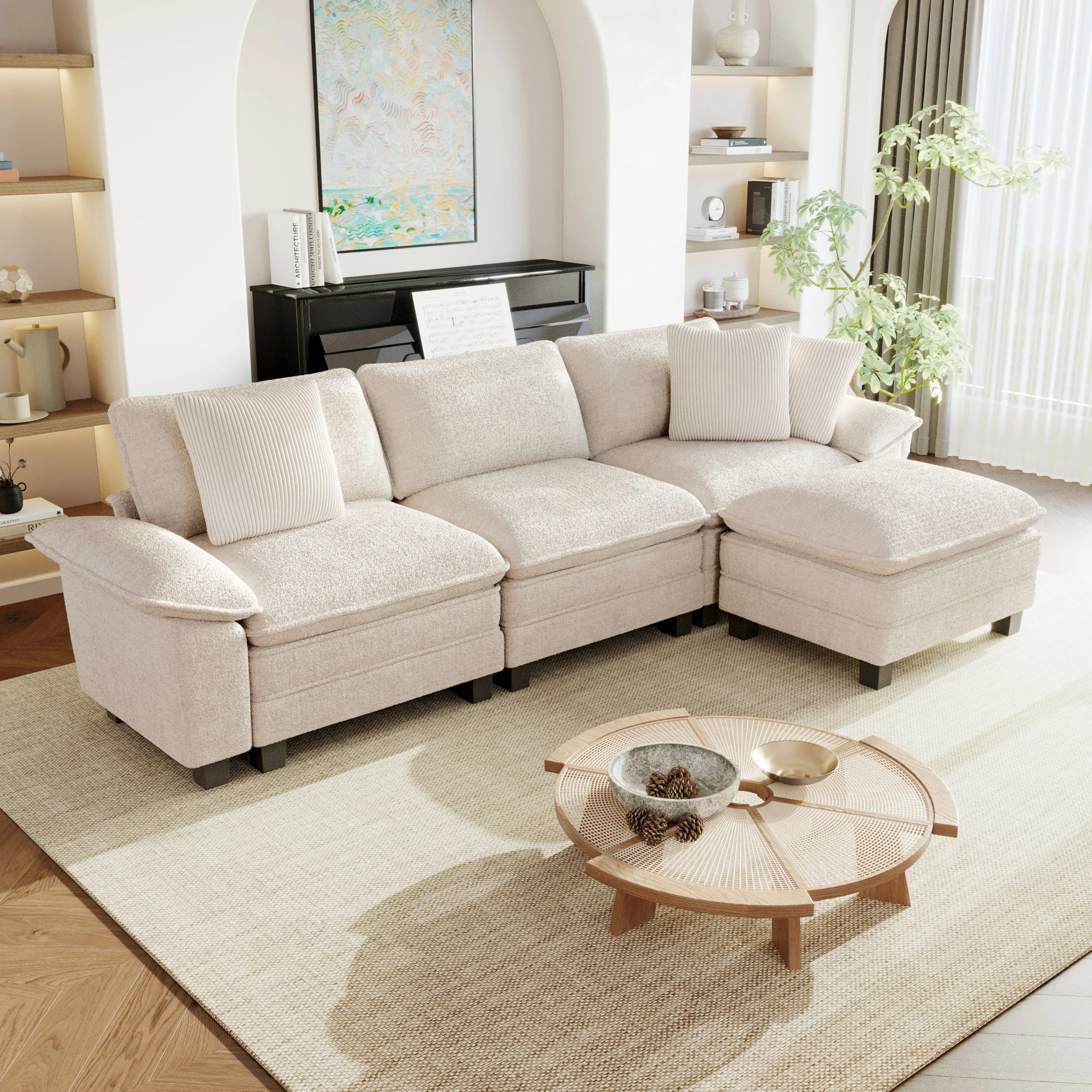 Sophia&William 123.6"L Modular Sectional Sofa Sets, Modern Chenille Couch 4-Seat Deep Cloud Sofa ... | Walmart (US)